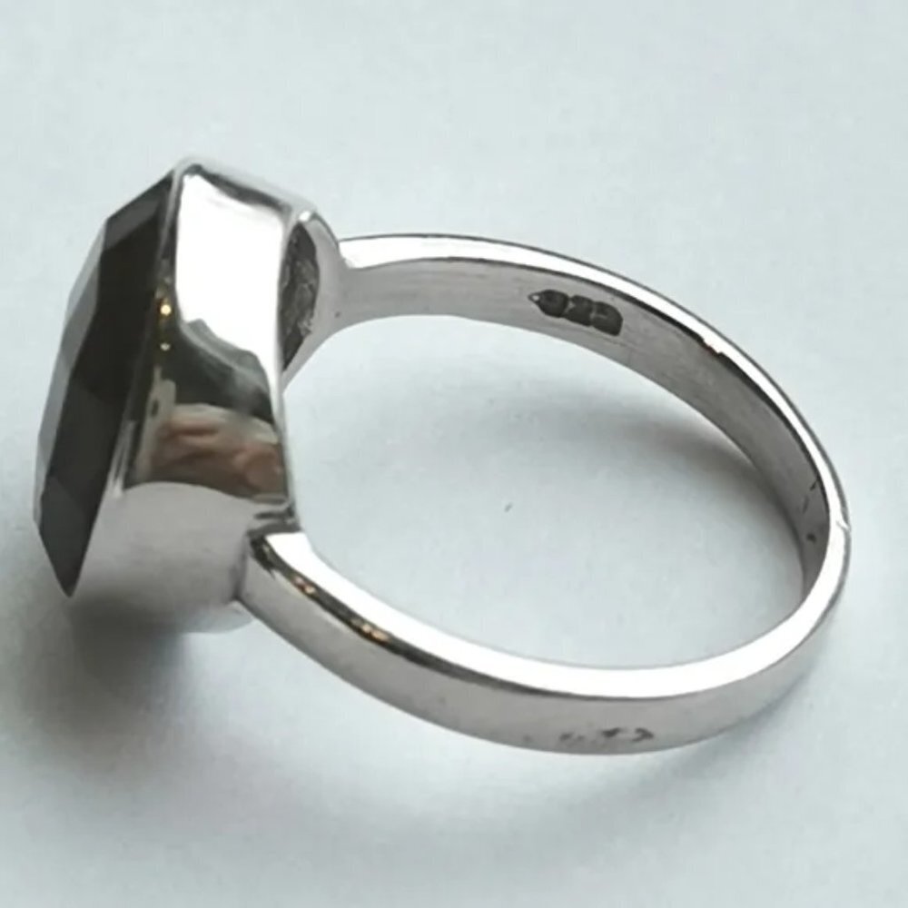 Sterling silver checkerboard cut Smokey Topaz Smoky Quartz ring - Picture 3 of 6